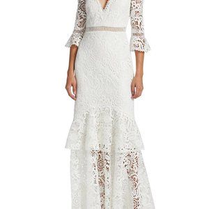 Monique Lhuillier Three-Quarter Sleeve Lace Trumpet Gown
